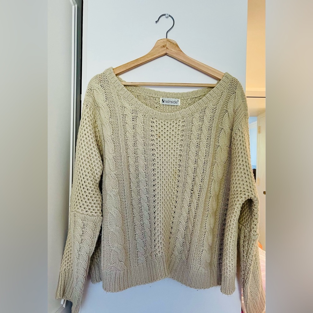 SHEIN Oversized Cream Cable Knit Sweater